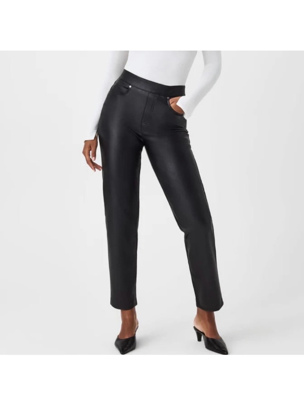 Spanx Leather-Like Slim Straight Pant Luxe Black / Tall / M